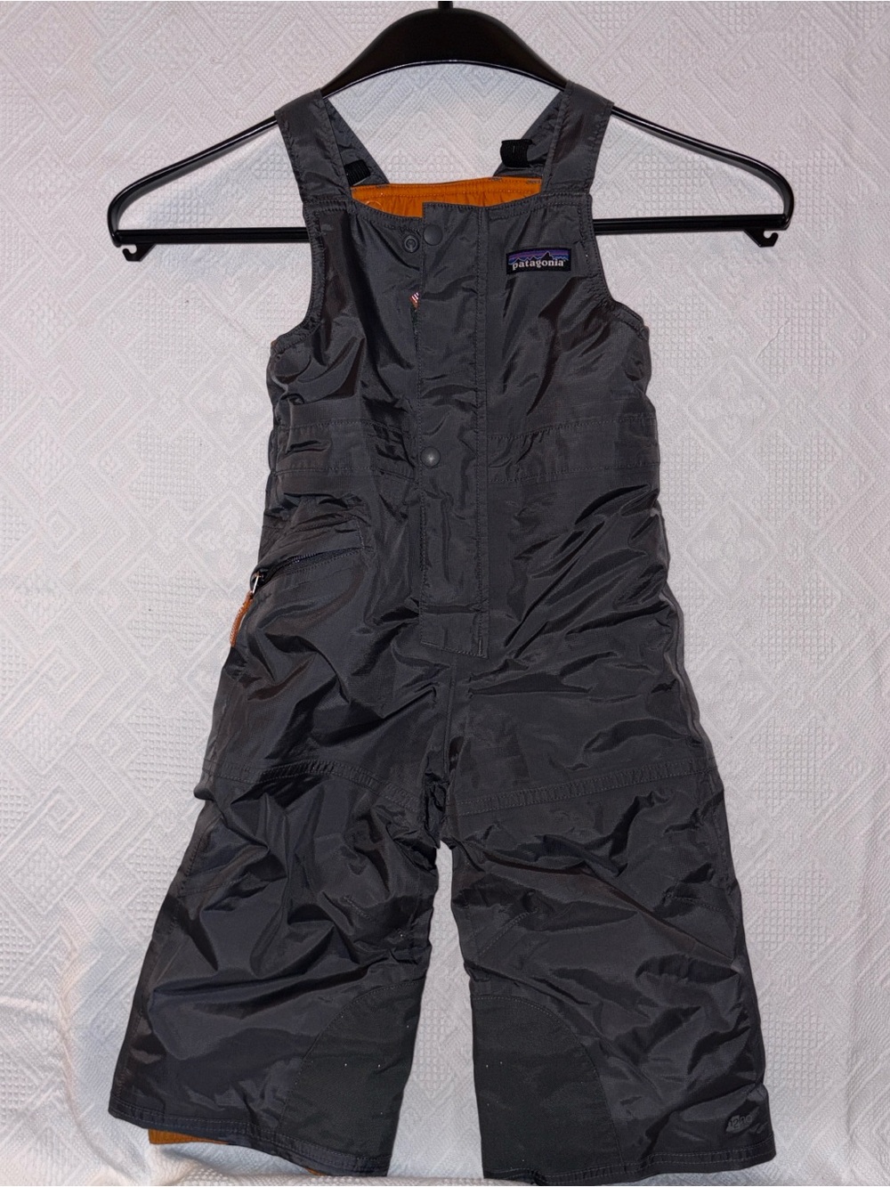 Patagonia Kids Black Snow Overalls with Orange Lining